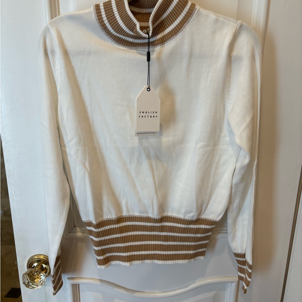 English Factory Cream and Brown Turtleneck Sweater